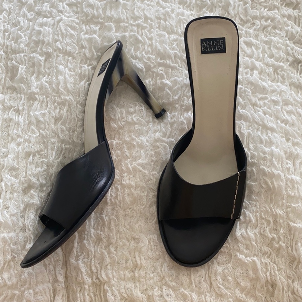 Anne Klein Black Heeled Mules with Open Toe
